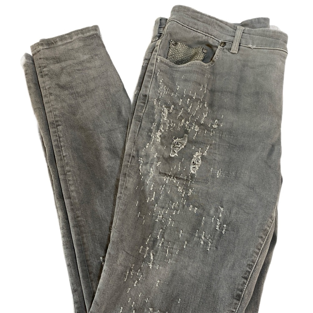 RH45 London Men’s Skinny Jeans Grey Snakeskin Distressed Italy *See Measurements